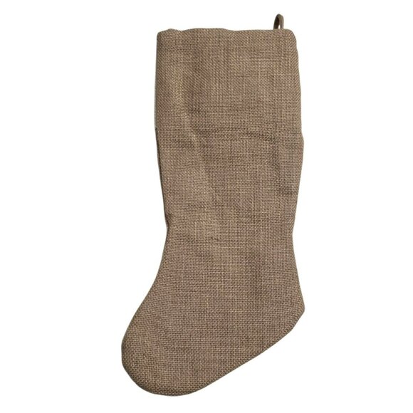 New Rustic Burlap Christmas Stocking Wreath Flower Pinecone Berry Holiday Decor - Picture 3 of 6